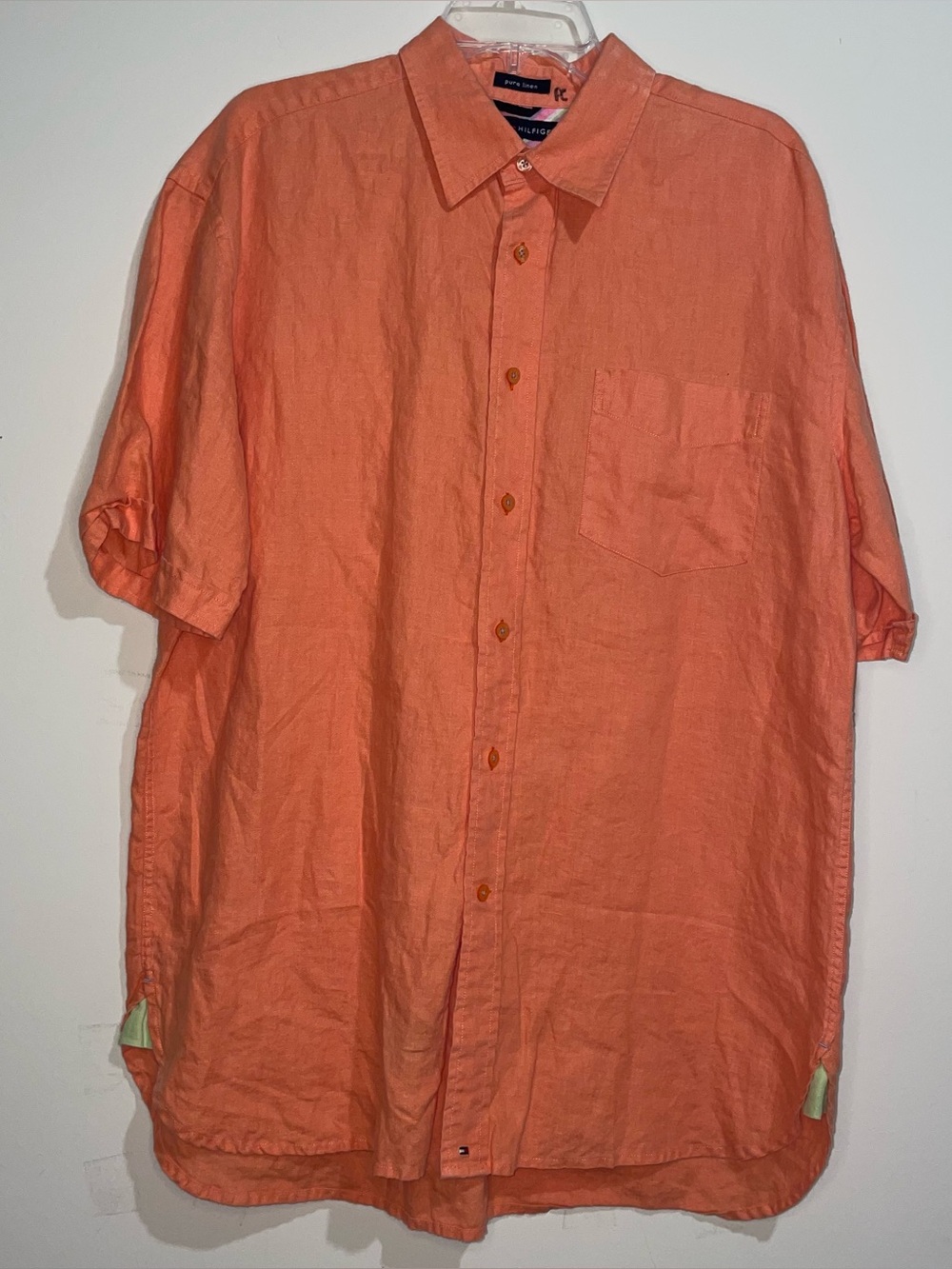 Tommy Hilfiger Pure Linen Orange L Summer Breathable Short Sleeve Button Up
